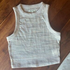 Madewell—Ribbed Tank Top in Beige Cream Gray, Capsule Classic, High Neck—Small